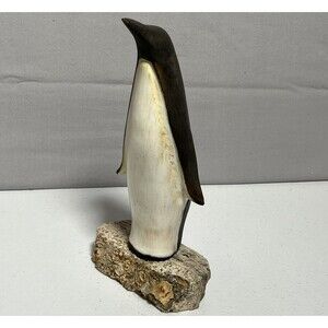 DAGA Vintage Penquin Bird Hand Carved Soap Stone Figurines 8.5" tall Signed RARE